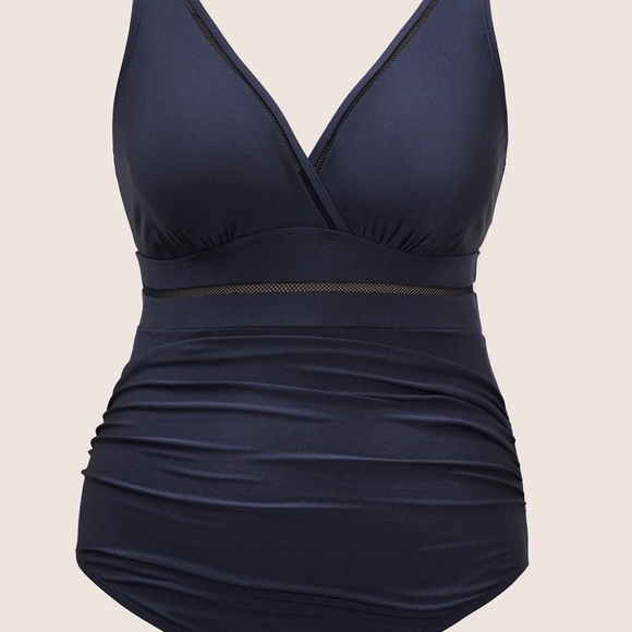 BloomChic Size L Solid Adjustable Straps Gathered One Piece  Swimsuit us 12 - Picture 4 of 6